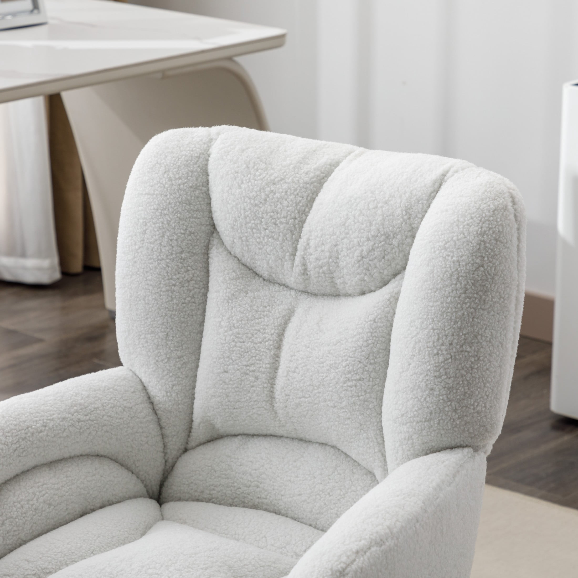 Noble House Rostin Teddy Swivel Home Office Chair, Ergonomic Makeup Vanity Seat with Adjustable Gold Base, Ivory