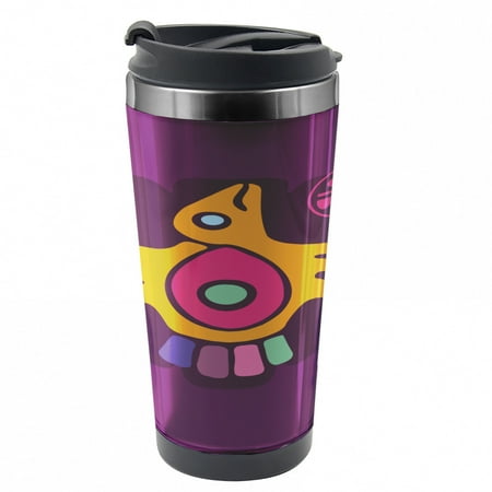 

Tribal Travel Mug Symbolic Bird and Stamp Art Steel Thermal Cup 16 oz by Ambesonne
