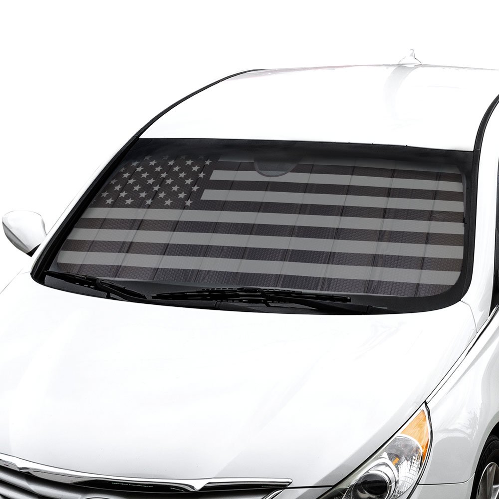 BDK Black American Flag Windshield Sun Shade for Car Foldable