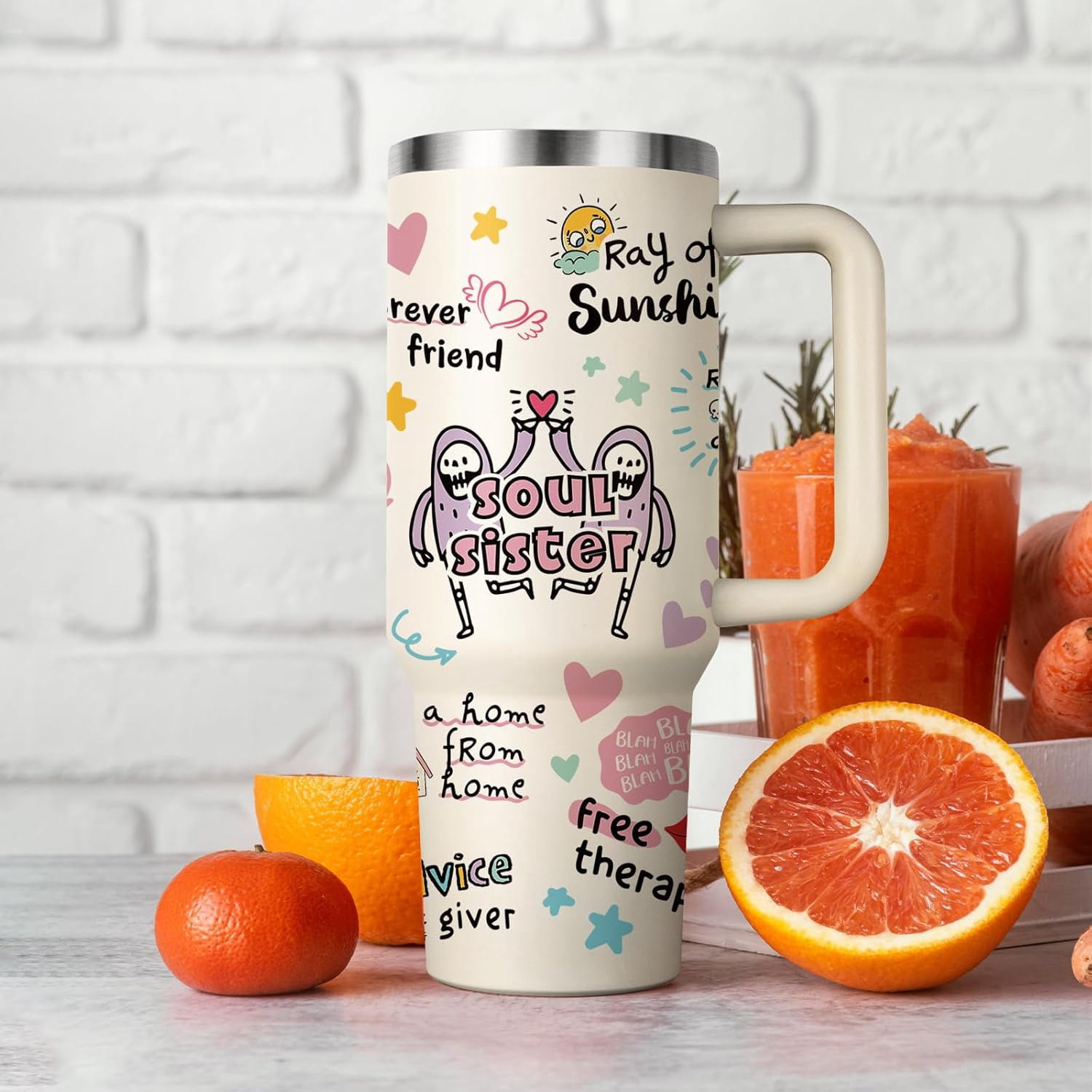 Shqiueos Best Friend Birthday Gifts for Women 40oz Tumbler with Handle and Lid Straw, Bestie Gifts for Her, Mothers Day Gift for Women Friendship, Soul Sisters Present Valentines Christmas Cup