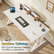 Computer Desk, 55 inch Large Office Desk, Study Writing Table with Thicken Frame, Gaming Desk, Modern Simple Desk for Home Office, White