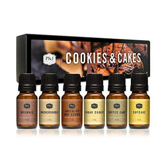 Cookies & Cakes Set of 6 Fragrance Oils - Premium Grade Scented Oil - 10ml - Chocolate Chip Cookie, Sugar Cookies, Cupcake, Hot Fudge, Snickerdoodle, Coffee Cake