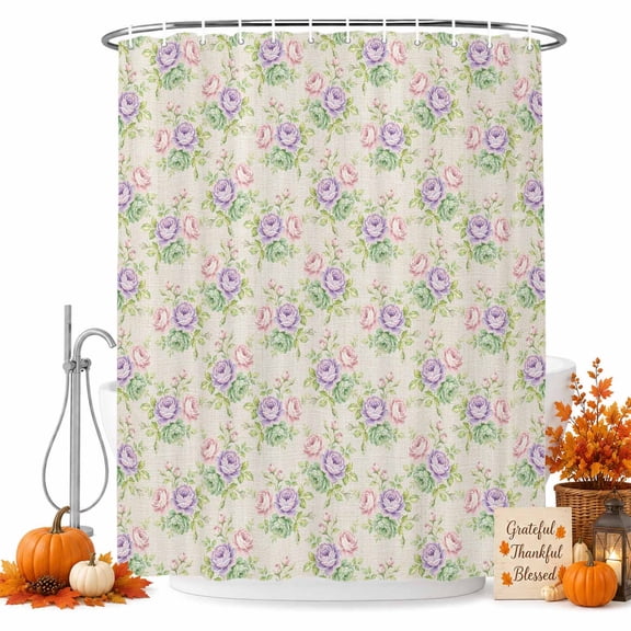 Watercolor Floral Shower Curtain Set - Standard 72" x 72" Washable Bathtub Curtain with 12 Hooks, Spring Flowers Blossom Leaves Beige Waterproof Fabric Stall Shower Curtains for Bathroom Décor
