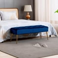 thumbnail image 2 of Wubio Button-Tufted Ottoman Bench, Upholstered Bedroom Benches Velvet Footrest Stool Dining Bench Accent Bench for Entryway Dining Room Living Room Bedroom, Dark Blue, 2 of 9