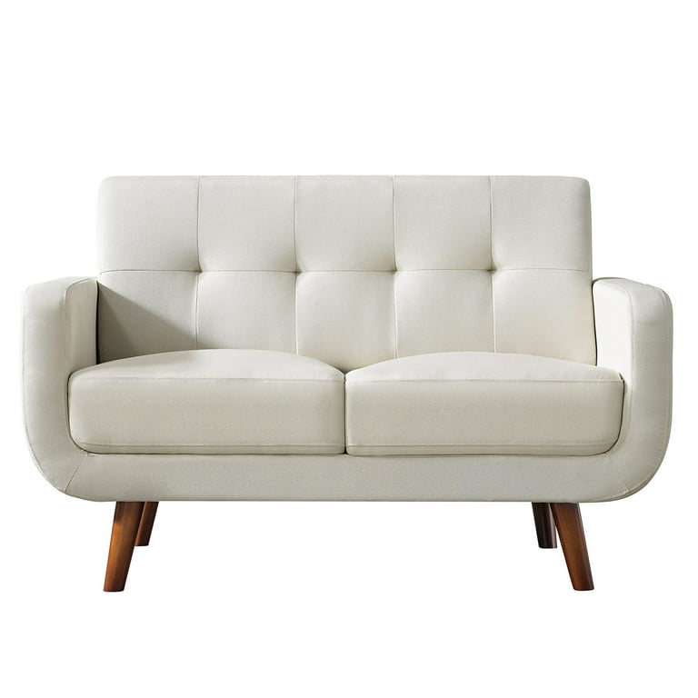 Sobaniilo 47 inch Small Modern Loveseat Sofa, Mid Century Linen Fabric 2-Seat Sofa Couch Tufted Love Seat with Back Cushions and Tapered Wood Legs for