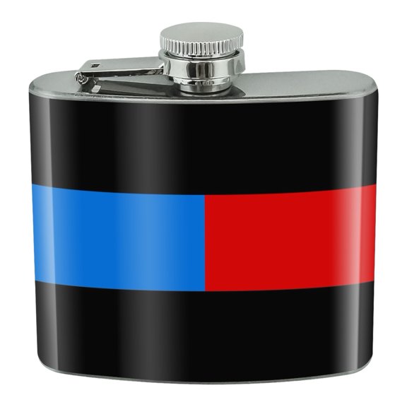 Thin Blue Red Line Firefighter Police Emergency Response Stainless Steel 5oz Hip Drink Kidney Flask