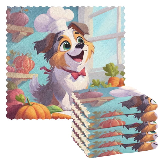 6 Pieces of Kitchen Towels 11x11Inch Kitchen Dish Cloths Kitchen Dish Towels Reuseable Cleaning Cloths Chef Dog