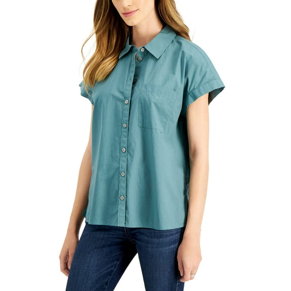 Style & Co Womens Cotton Camp Shirt Sagebrush Green M