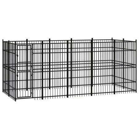 Anself Outdoor Dog Kennel with Door Steel Sidewalls Fence Playpen Pet Exercise Play Fence Black 189 x 75.6 x 78.7 Inches (L x W x H)