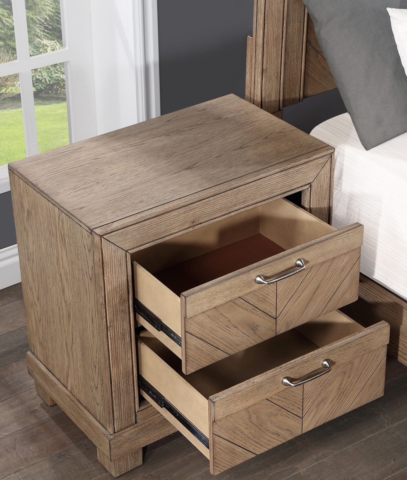 Steve Silver Montana Rustic Transitional Wood 2 Drawer Nightstand, Weathered Sand