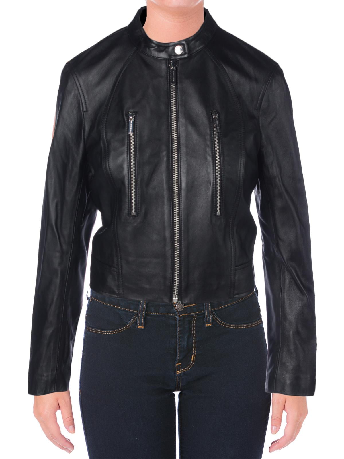 Michael Kors Womens Lambskin Leather Motorcycle Jacket Black M