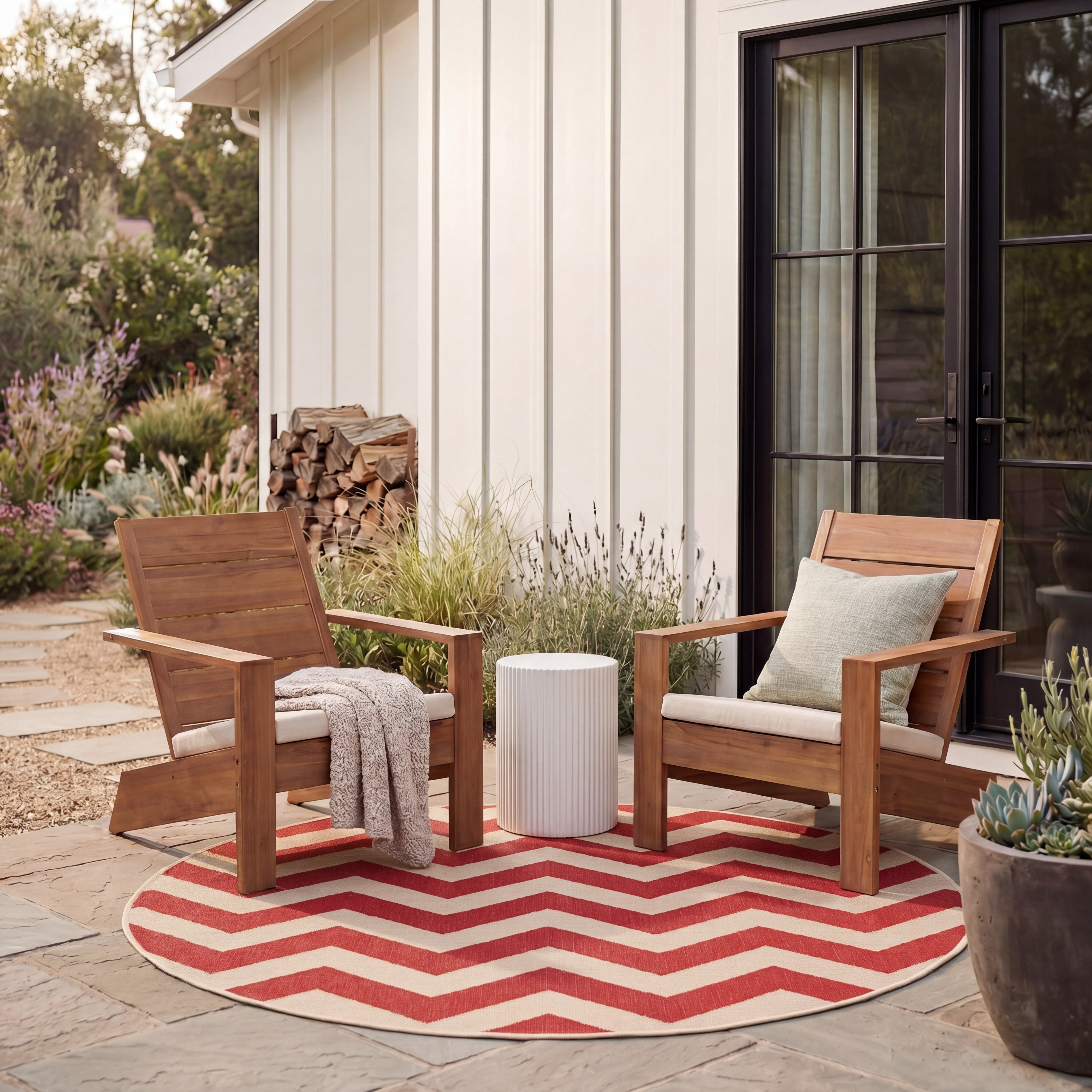 Safavieh Courtyard Bailey Chevron Indoor/Outdoor Area Rug, Red, 7'10" x 7'10" Round