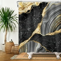 SUNOLIFE Black Marble Shower Curtain Abstract Modern Waterproof Fabric Bathroom Set 72x72 in