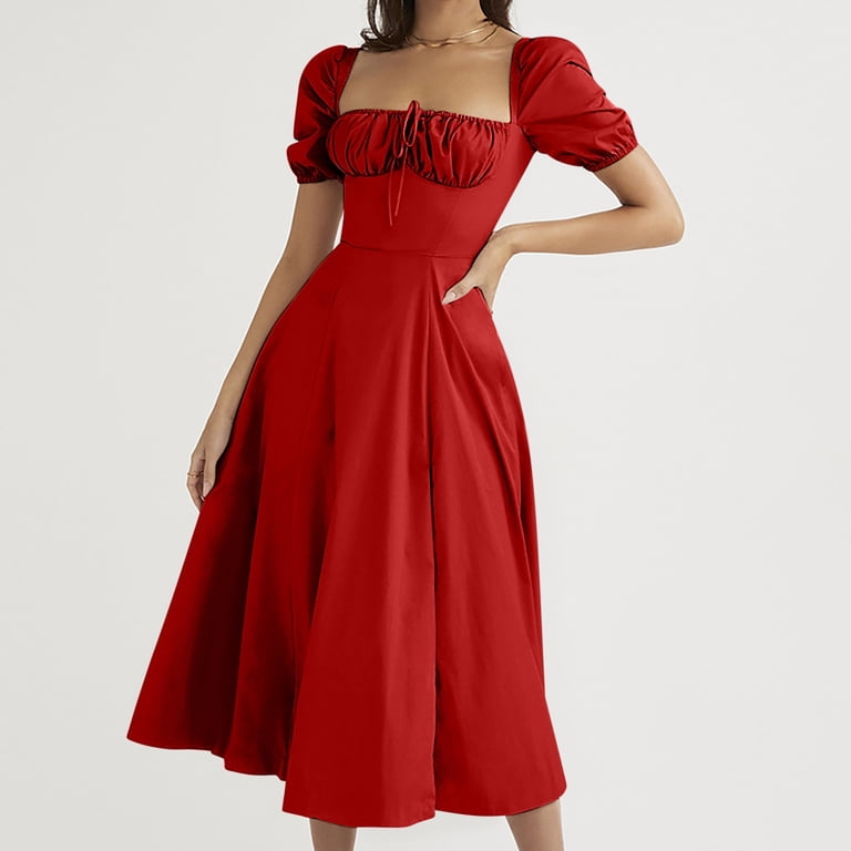 empire waist red dress Bridesmaid Dresses Red A-Line Short Sleeves V Neck Sequined Empire Waist Long Chiffon Bridesmaid Dresses