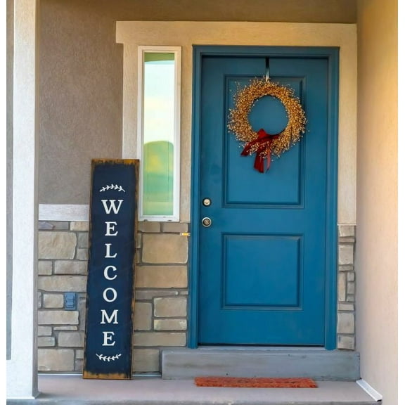 Vinyl Art Decal - Vertical Welcome Decal Lettering Art - Decal Sticker for Tall Wood Sign - Porch Leaner Decor Sign Art - DIY Front Door Decor, 4ft or 6ft - Light Gray