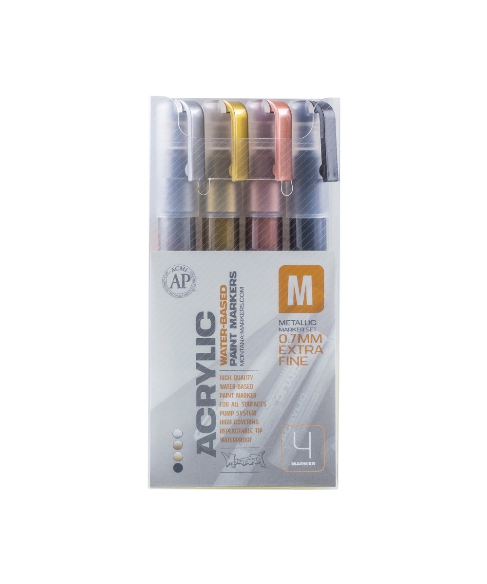Montana Cans Metallic Acrylic Marker Set, 4-Colors, Extra-Fine