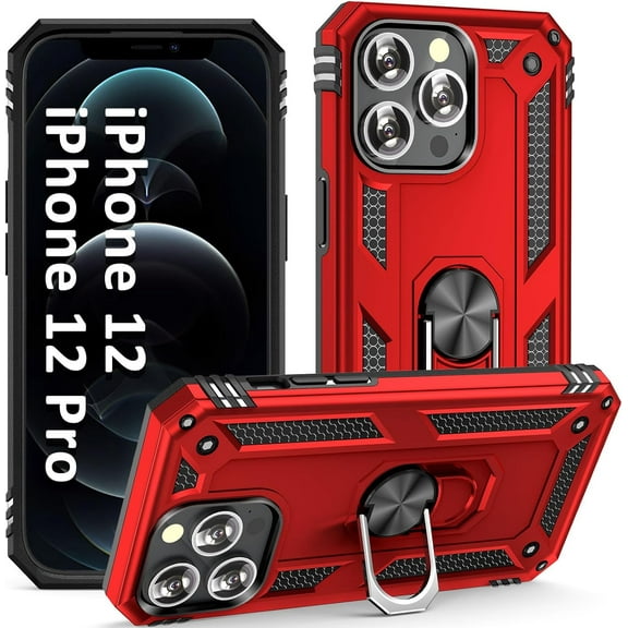 Case for iPhone 12 Phone Case iPhone 12 Pro Case, with Kickstand Ring, Support Magnet Car Mount, Military Grade, Heavy Duty, for iPhone 12/12 Pro Case Red