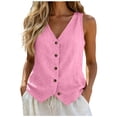 thumbnail image 3 of HongQid Ladies Button Front Vest Top V Neck Sleeveless Casual Linen Summer Fashion Outerwear for Women Textured Woven Tailored Spring Clothes Ladies Trendy Casual Layering Camisole Waistcoat, 3 of 7