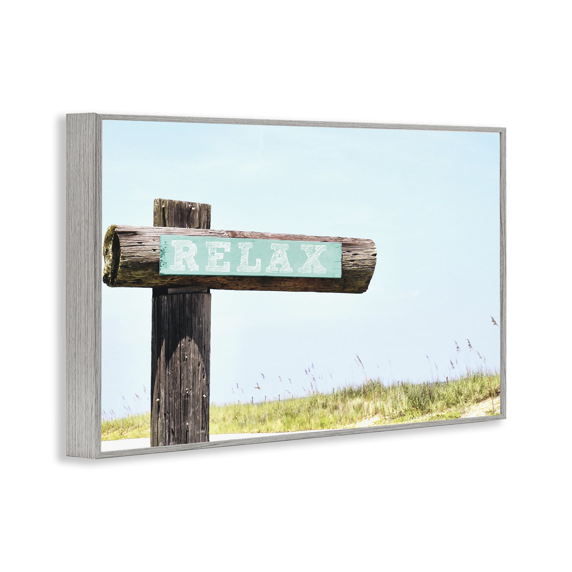 Stupell Industries Relax Sign on Beach Landscape Photography Gray Framed Art Print Wall Art, 30 x 20