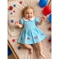 thumbnail image 5 of BemeyourBBs Toddler Baby Girl 4th of July Dress Fourth of July Outfit Baby Girl Patriot Independence Day Dress Puff Short Sleeve Doll Collar America Flag Firework Embroidery Summer Pleated Dress, 5 of 9