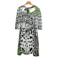 thumbnail image 6 of Snow Leopard Lush Tropical Foliage Women's 3/4 Sleeve Dresses Elegant A-Line Midi Dress Flare Summer Casual Sundress, 6 of 9