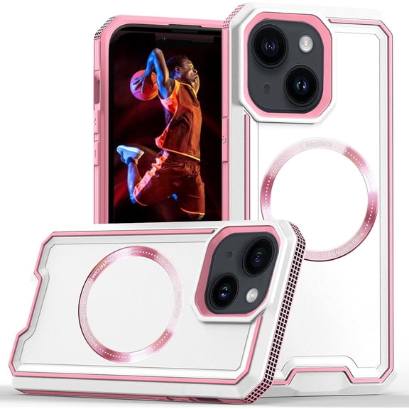 for Apple iPhone 15 Case Compatible with MagSafe, Dual Layer Protection Rubber Cover Phone Case with Wireless Charging for iPhone 15 YJ Rose Gold