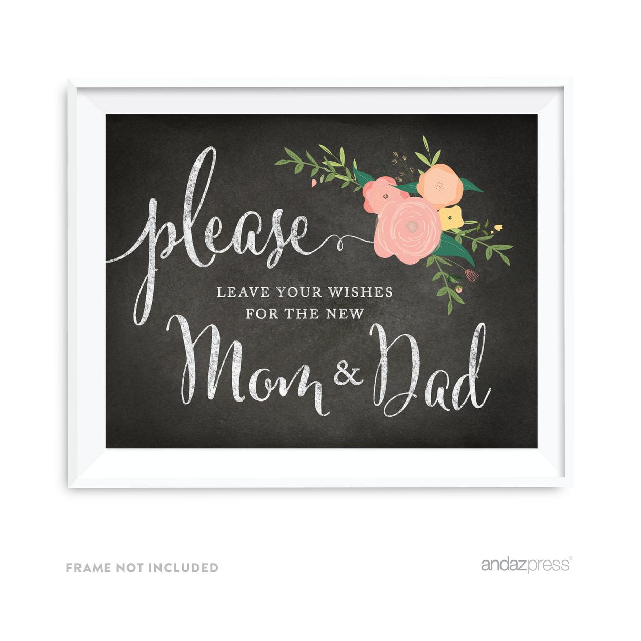 Leave Wishes For New Mom & Dad Chalkboard & Floral Roses Baby Shower