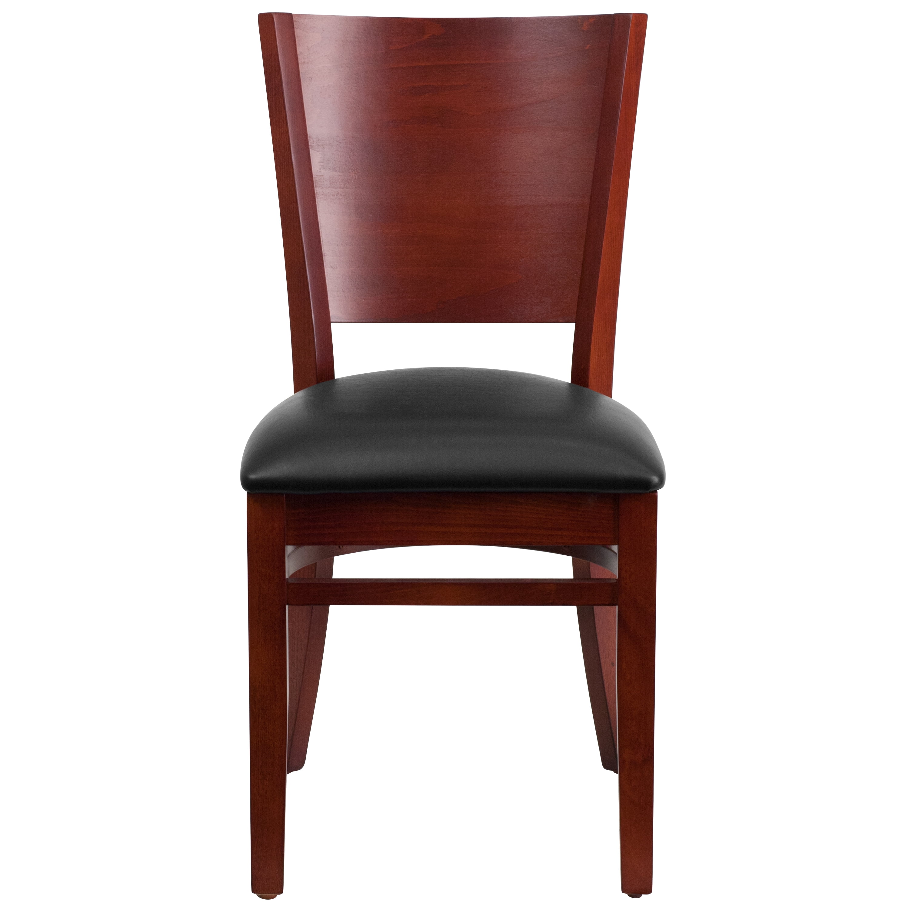 Flash Furniture 2 Pk. Lacey Series Solid Back Mahogany Wood Restaurant Chair - Black Vinyl Seat