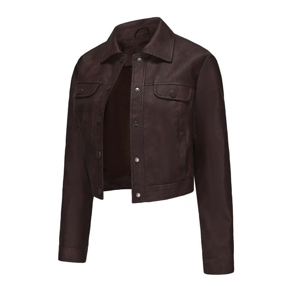 Jackets for Women, Womens Solid Color Short Thin Leather Jacket Long Sleeved Casual Jacket Long Sleeved Hooded Casual Jacket
