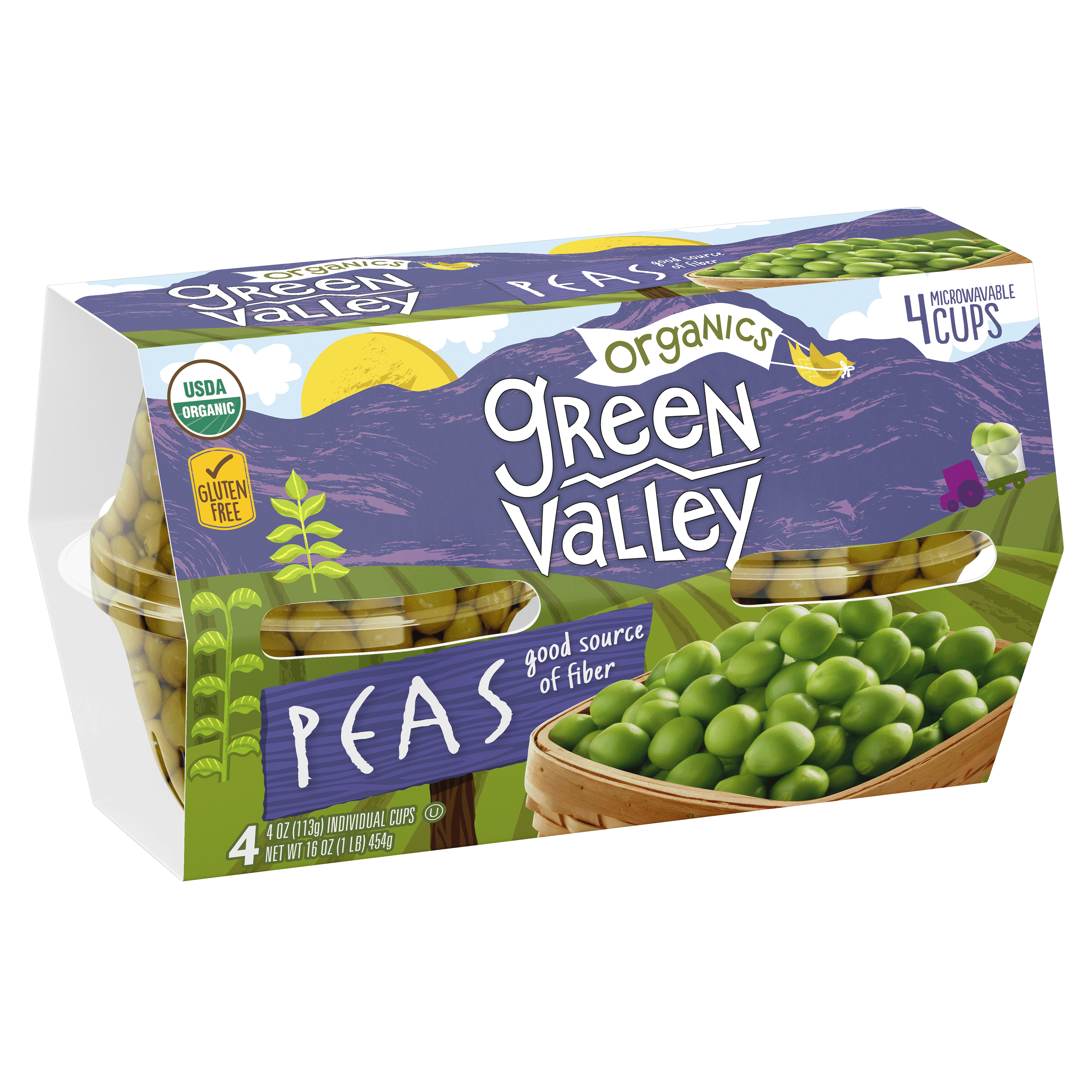 (6 pack) Green Valley Organic Peas, 4 oz, 4 Cups