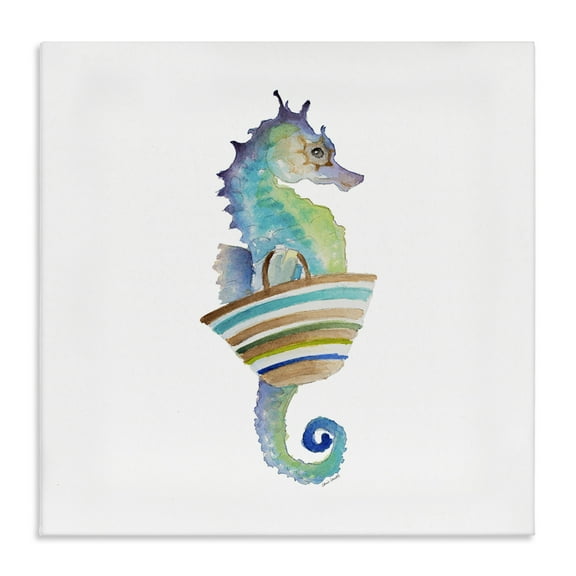 Stupell Industries Summer Ready Seahorse Novelty Painting Gallery Wrapped Canvas Art Print Wall Art, 17 x 17