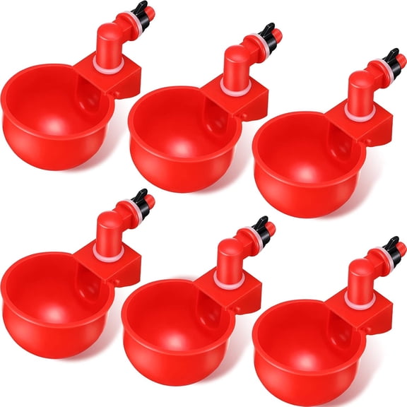 6 Pieces Chicken Water Cups Chicken Waterer Cups Water Feeder Cup 3/8 Inch Thread Automatic Filling Waterer Poultry Drinking Bowl for Duck Turkey Bunny