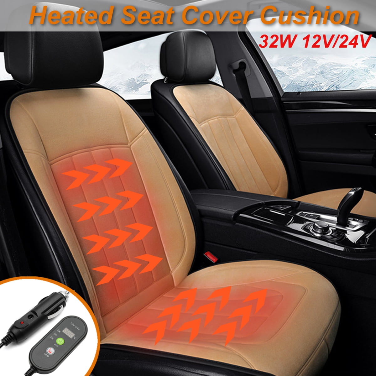 Car Heated Seat Cover Universal 12V/24V Heated Car Seat Cover Pad Chair Cushion Heating Car Seat Warmer with Temperature Controller for Cold Winter,24vblack 