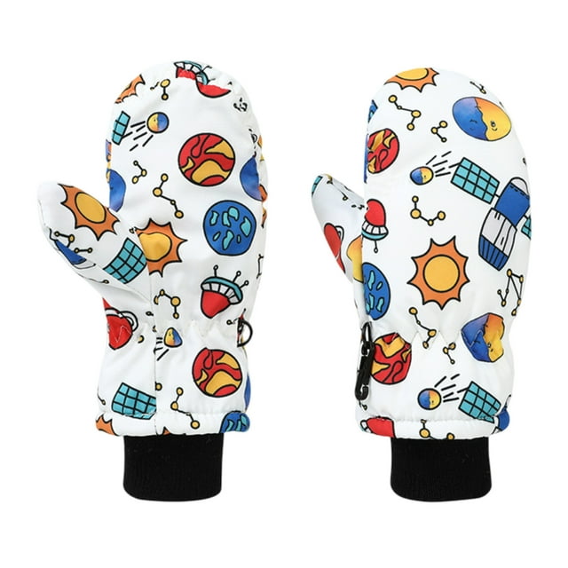 Manoplas de esquí para niños con diseño de astronauta, cortavientos, para niños y niñas pequeños, deportes de nieve