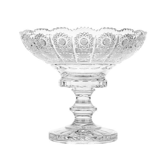 Bohemia Crystal 50702, 8" Dia Crystal Cut Fruit Bowl on a Stem, Decorative Centerpiece Wedding Gift Platter, Clear Czech Crystal Footed Deep Plate