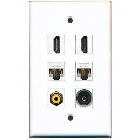 RiteAV - 2 HDMI 1 Port RCA Yellow 1 Port Toslink 2 Port Cat5e Ethernet White Wall Plate
