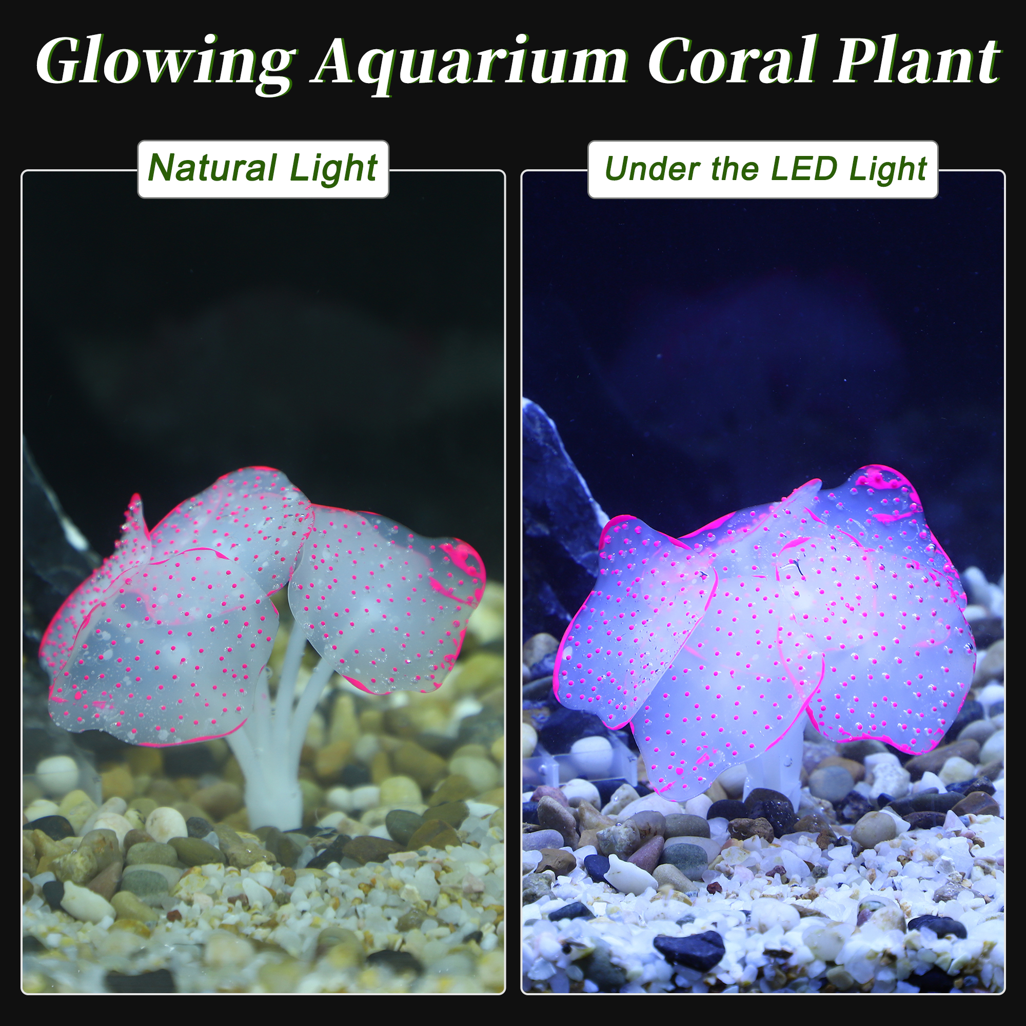 Silicone Glowing Aquarium Decorations Fluorescence Coral Glowing Sucker Coral for Aquar Pink Green 1 Set