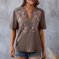 thumbnail image 5 of PNTUTB Women's Fashion Embroidered Patchwork Lace Trim V Neck Loose Comfort Pullover Short Sleeve T Shirts, 5 of 6