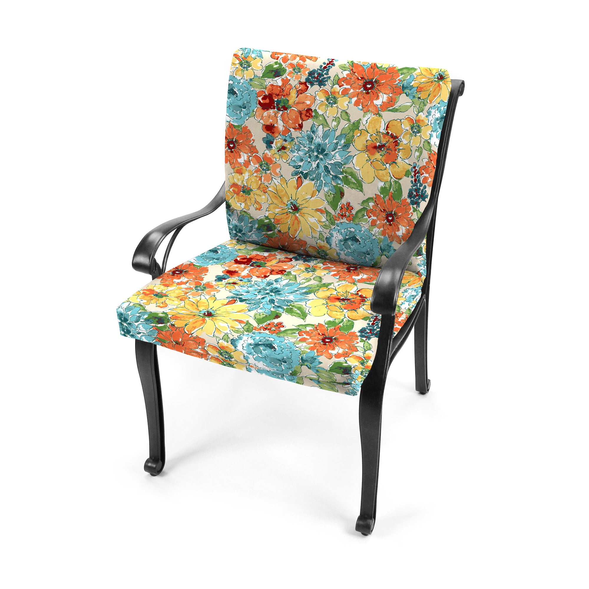 Jordan Manufacturing 38" x 21" Wildflowers Multicolor Floral Rectangular Outdoor Chair Cushion with Ties and Hanger Loop (2 Pack)
