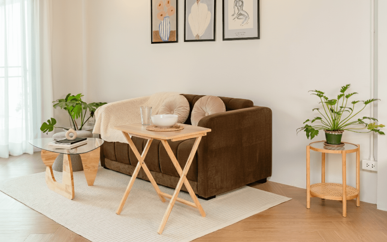 Mainstays XL Oversized Rubberwood Folding TV Tray Table, Natural