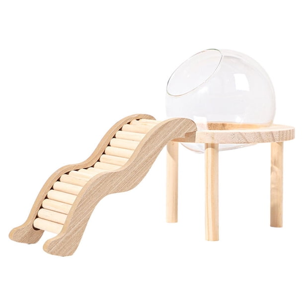 Baño de arena de vidrio transparente con escalera de madera Contenedor de baño de arena para hámster S