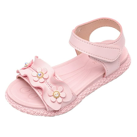 

Yinguo Girls Casual Non-slip Princess Soles Soft Shoes Pearl Sandals Baby Lace Baby Shoes Pink 27