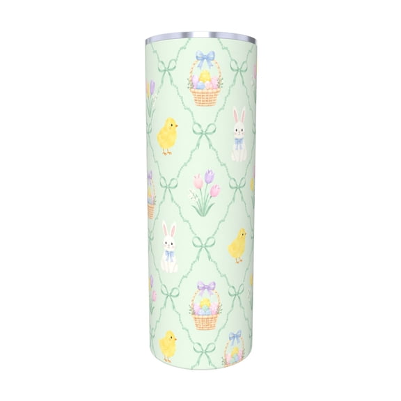20oz Easter Bunny Chick Travel Tumbler with Handle and Straw Lid Pastel Spring Insulated Car Coffee Cup Gift for Women with Straw