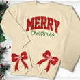 thumbnail image 4 of SRZYMJ Merry Christmas Sweatshirt Women Side Bow Appliqué Crewneck Pullover Top Hem Slit Funny Long Sleeve Xmas Shirts 2026, 4 of 6
