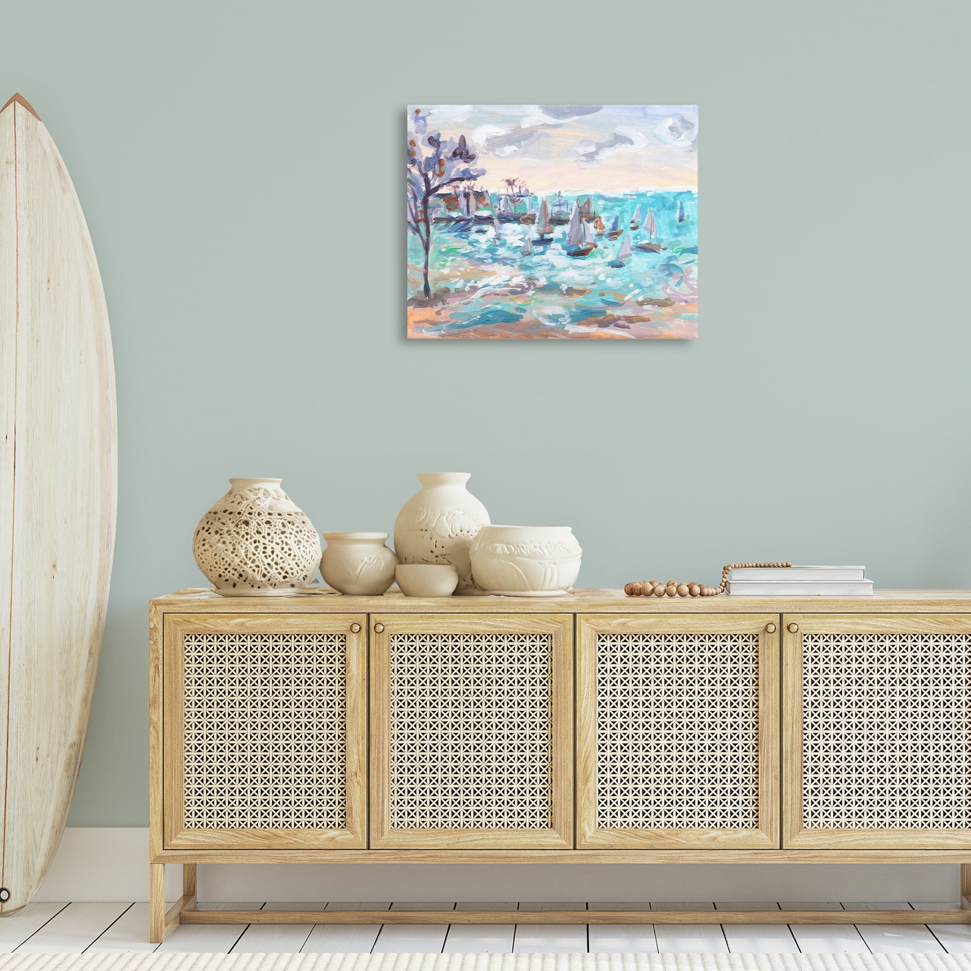 Stupell Industries Sailboat Fleet by Shore Nautical & Beach Painting Wrapped Canvas Art Print Wall Art, 30 x 24
