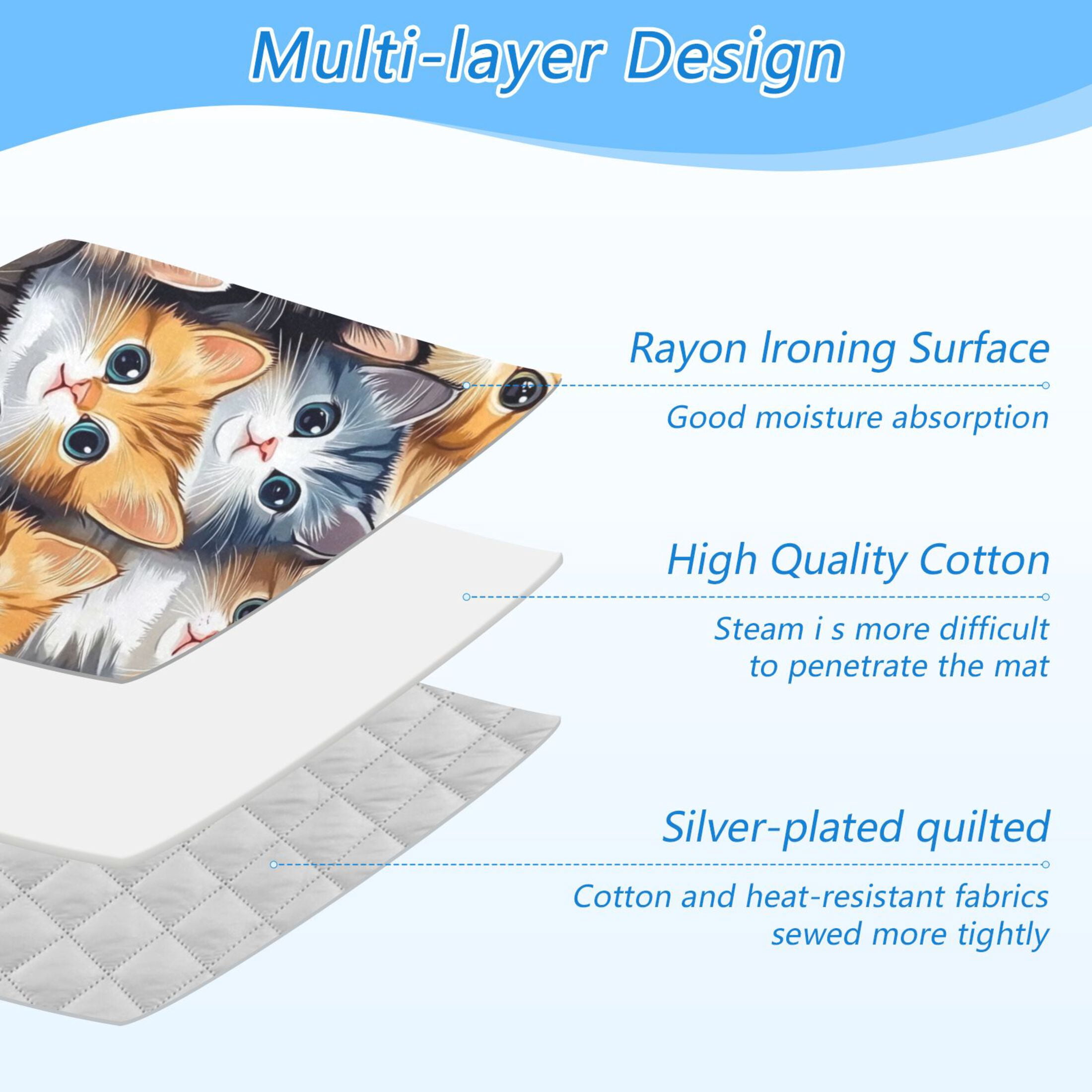 Brown Cute Cat Ironing Mat Blanket for Table Top Travel Portable Ironing Board Pad 47.2x27.6 Inch
