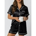 thumbnail image 3 of SOMER 2 Piece Pajama Set For Women Silk Satin Lounge Pjs Shorts Matching Summer Sleepwear Button Down Shirt Shorts Black., 3 of 6