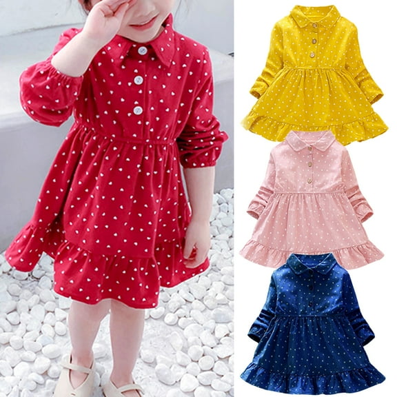 URMAGIC Baby Girls Long Sleeve Polk Dot Casual Dress Toddler Little Floral Princess Dresses