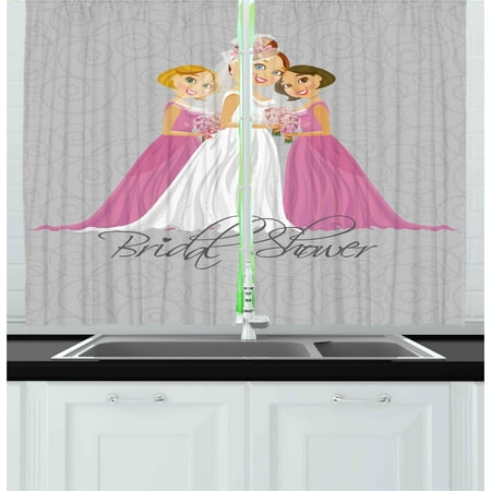 Bridal Shower Curtains 2 Panels Set, Bride and Best Friends Bridesmaid on Floral Ivy Backdrop Art Print, Window Drapes for Living Room Bedroom, 55W X 39L Inches, Grey Pink and White, by (Best Shower Wall Panels)