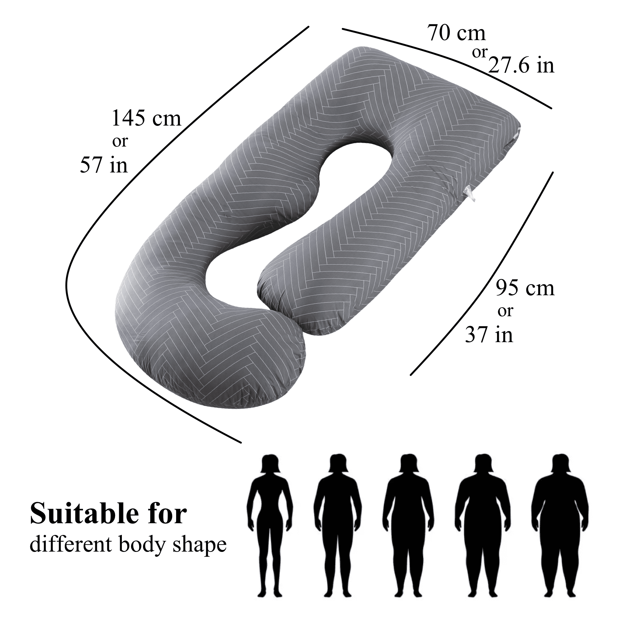 ALLOPERA Pregnancy Pillow, Full Body 57 inch Pillow, with Removable Washable Cover - Support for Legs, Back, Neck, Shoulder, Hips, Belly for Pregnent Women, 100% Cotton